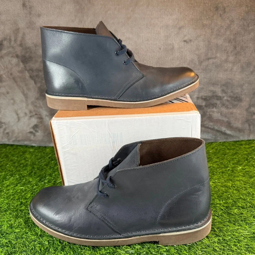 Clarks Desert Boots Mens 9.5 Navy Blue Leather Chukka Boots 261123167085 - Picture 1 of 13